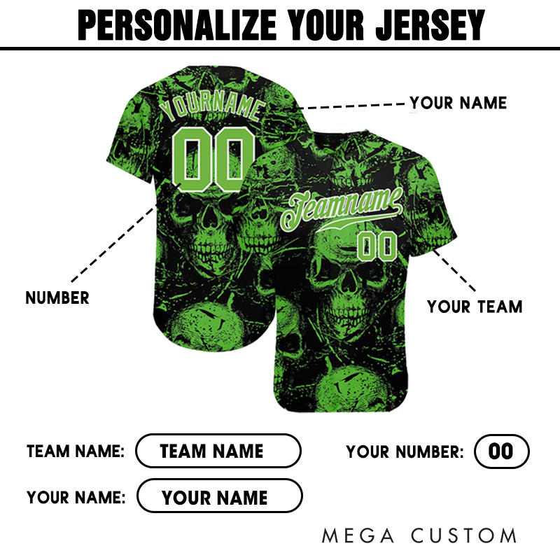 Personalized Halloween Spooky Baseball Jersey Featuring Skull Graphics and Custom Text  