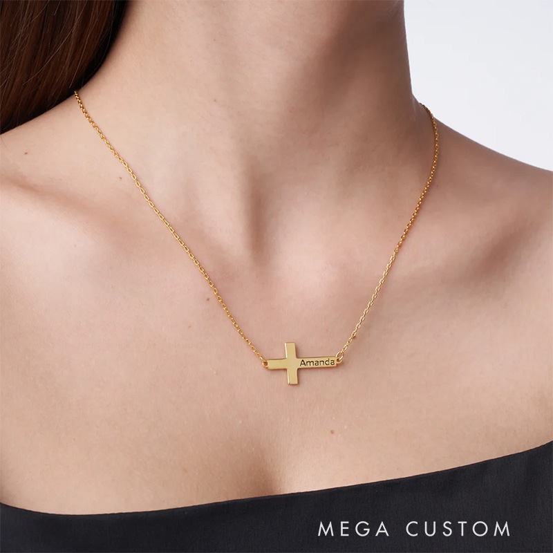 Personalized Cross Necklace with Name Dainty Jewelry Birthday Anniversary Baptism 1st Communion Gift for Christian Women