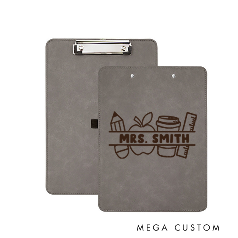 Personalized Double-Sided Leather Clipboard for Teachers Pencil Apple Coffee Design Clipboard Stylish and Practical Gift for Teachers