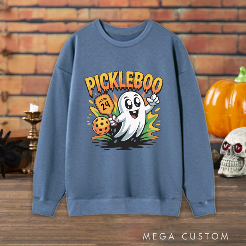 Personalized "Pickleboo" Halloween Pickleball Sweatshirt with Custom Name and Number Design