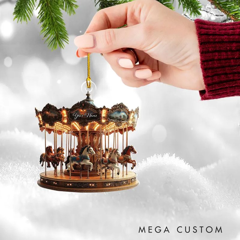 Personalized Christmas Carousel Acrylic Flat Ornament Carousel Horses Xmas Decor for Carousel Lover Carousel Hanging Ornament