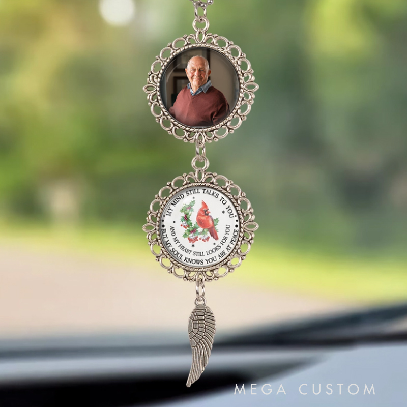 Personalized Photo Car Ornament Memorial My Mind Still Talks To You Car Ornament Sympathy Gift