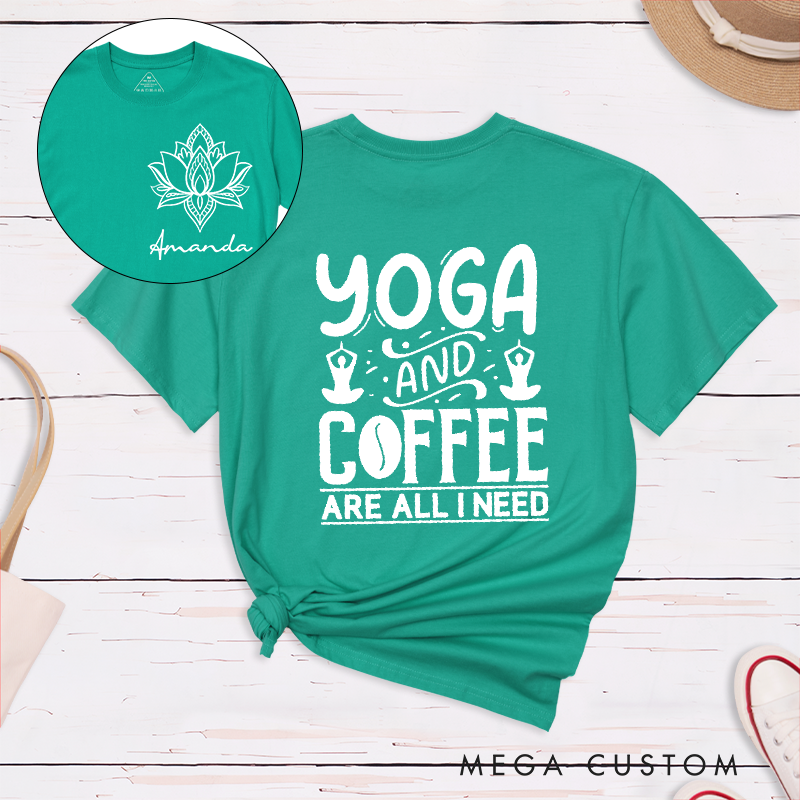 Personalized Yoga Chakra T-Shirt with Yoga and Coffee Quote Design Perfect Gift for Yoga Lover and Meditation