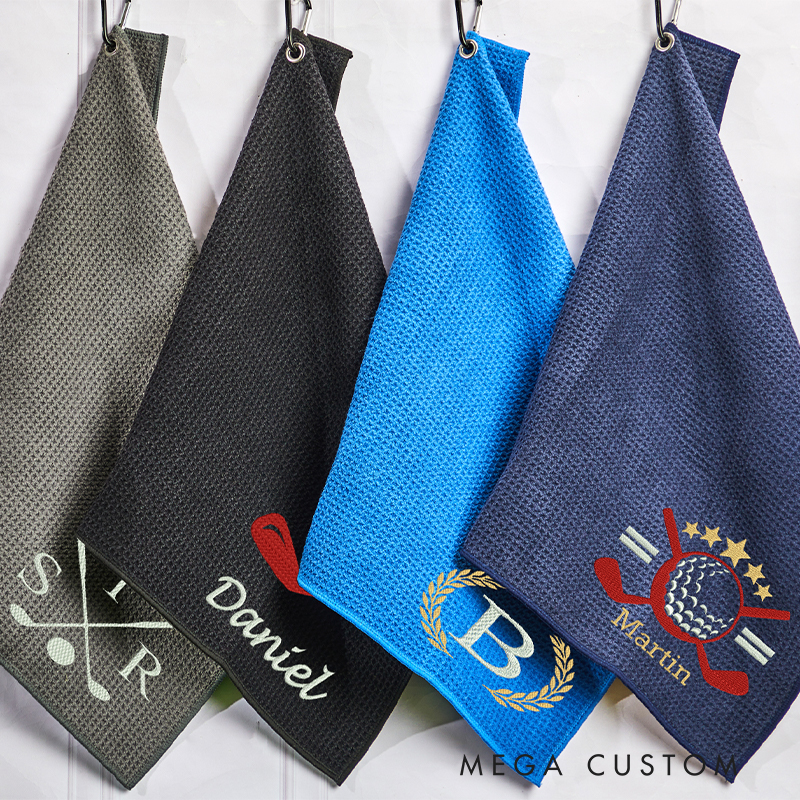 Personalized Golf Towel with Embroidered Name and Icon Design 