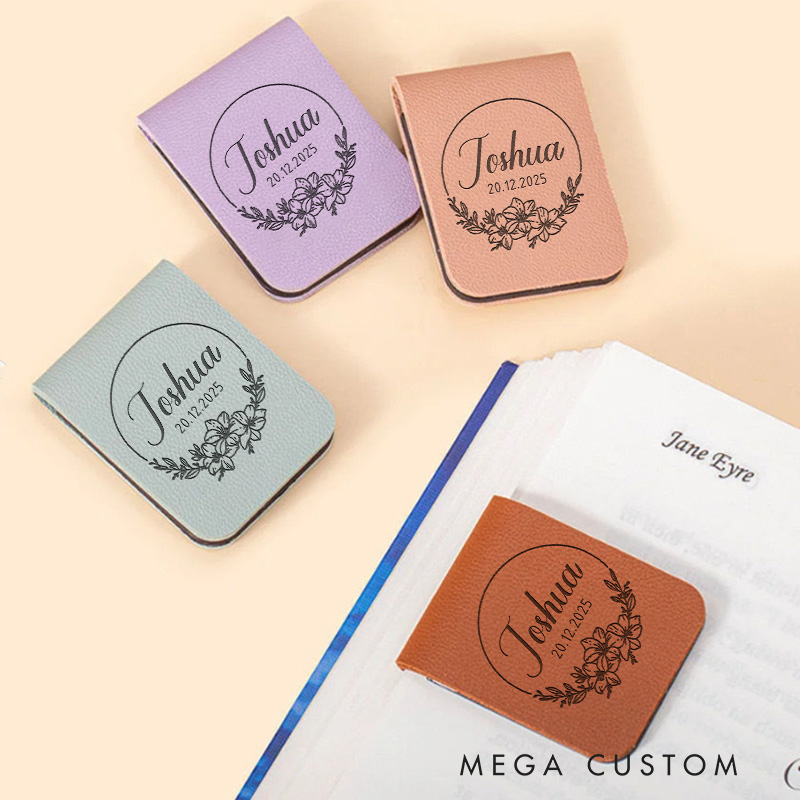 Personalized Floral Magnetic Bookmark Custom Leather Bookmark Clip with Name Book Lover Gift Reading Lover Gift Librarian Gift Bookish Gift 