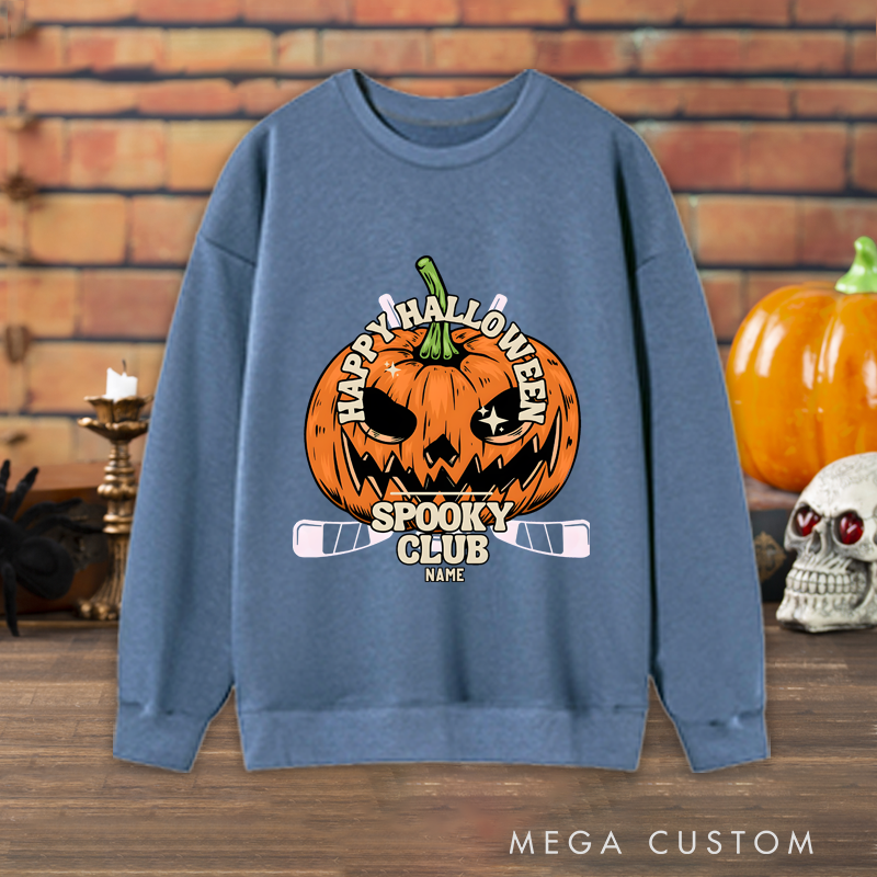 Personalized Halloween Pumpkin Sweatshirt with Spooky Club Theme and Custom Name Design