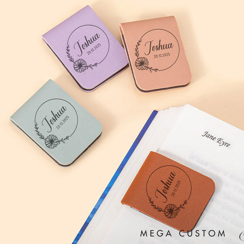 Personalized Floral Magnetic Bookmark Clip Engraved Leather Bookmark with Name Bookish Bookmark Librarian Gift Reading Lover Gift  Book Lover Gift 