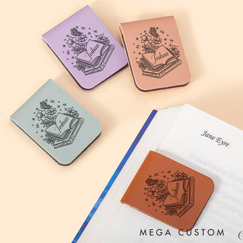 Personalized Book Flower and Star Magnetic Bookmark Leather Bookmark Clip with Name Librarian Gift Book Lover Gift Bookish Gift for Reader 