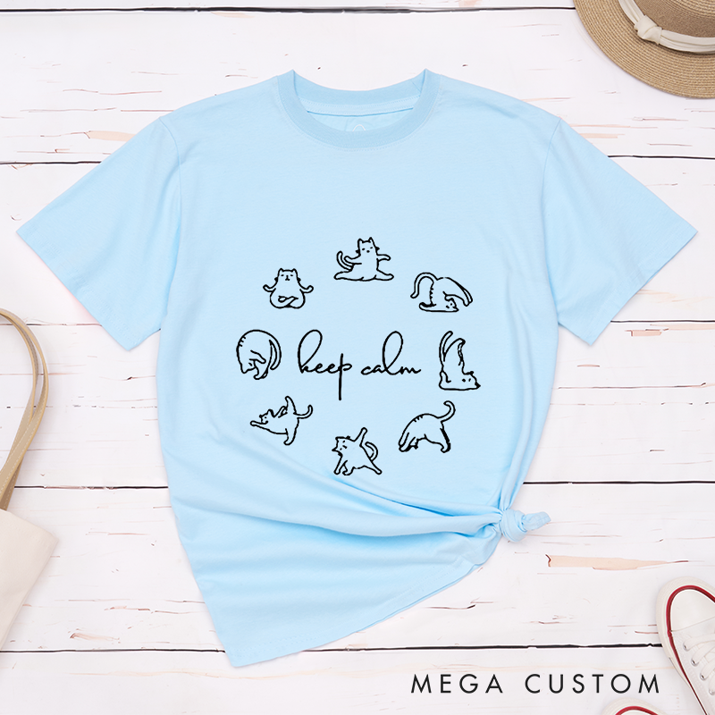 Personalized Funny Yoga T-Shirt with Keep Calm Yoga Cat Design Perfect Gift for Yoga Lover and Cat Lover