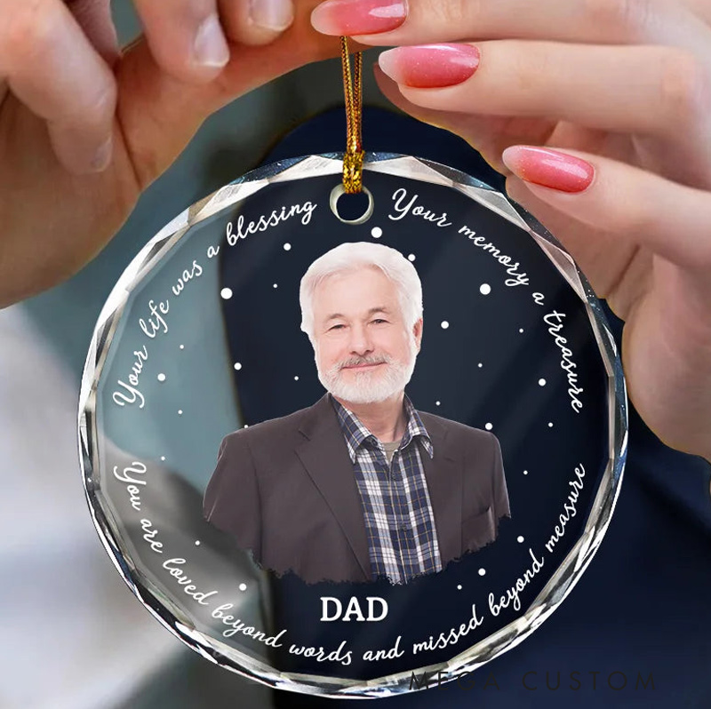 Personalized Memorial Photo Ornament Your Life Was A Blessing Circle Glass Ornament Sympathy Gift