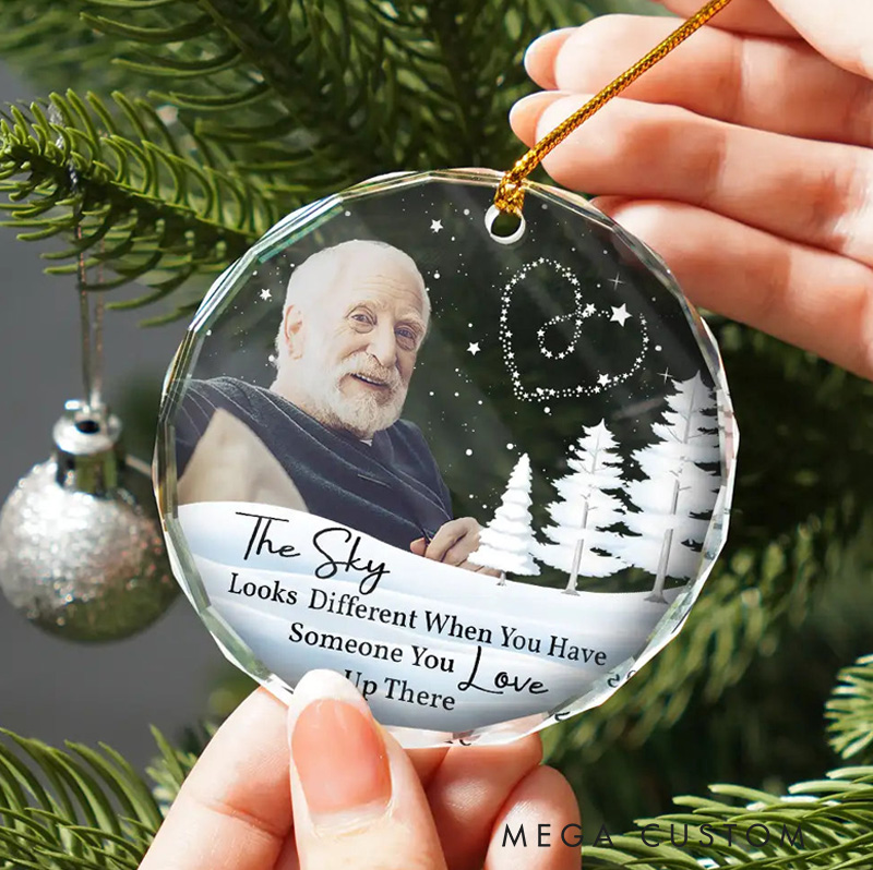 Personalized Memorial Photo Ornament The Sky Looks Different Memorial Family Circle Glass Ornament Sympathy Gift