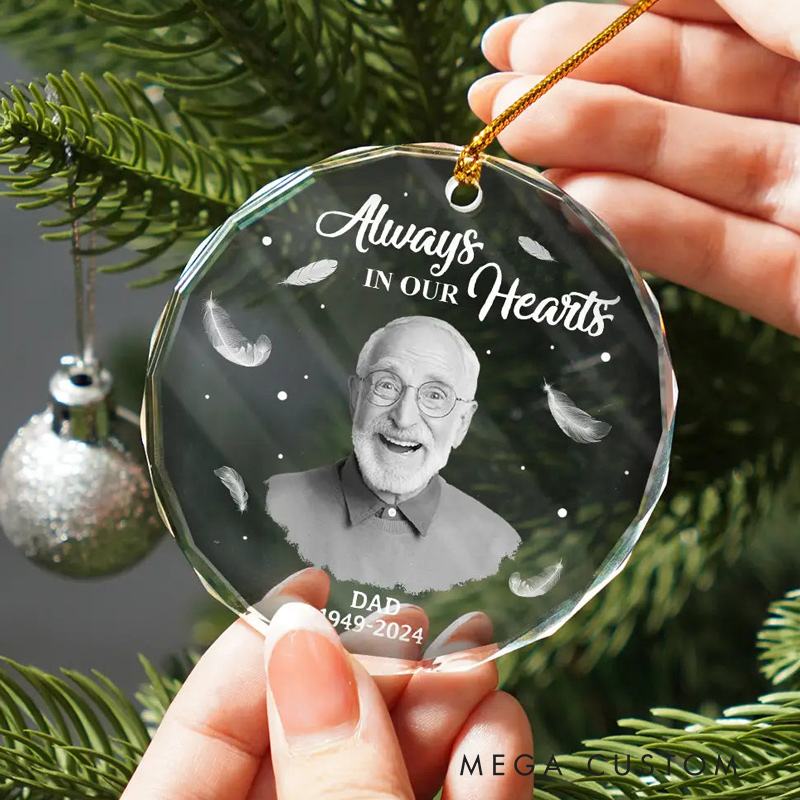 Personalized Memorial Photo Ornament Always In Our Heart Ornament Circle Glass Ornament Sympathy Gift