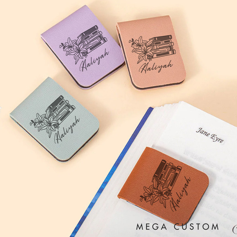 Personalized Lily Book Magnetic Bookmark Engraved Leather Bookmark Clip with Name Bookmark for Women Book Lover Gift for Bookish Gift
