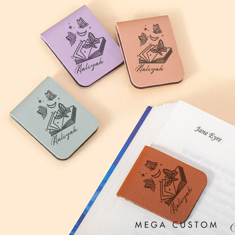 Personalized Book and Butterfly Magnetic Bookmark Engraved Leather Bookmark Clip with Name Bookmark for Book Lover Gift for Reading Lover Gift