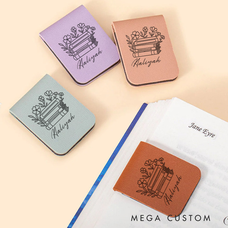 Personalized Book Flower Magnetic Bookmark Engraved Leather Name Bookmark Clip for Women Bookmark Book Lover Gift for Bookish Gift
