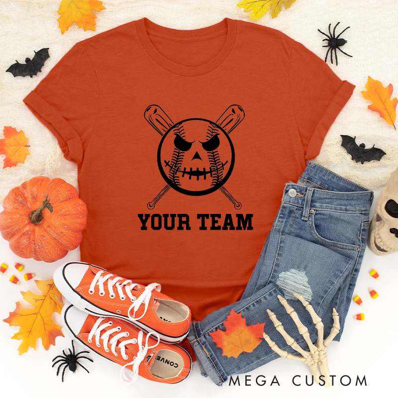 Personalized Skull Baseball T-Shirt with Custom Team Name