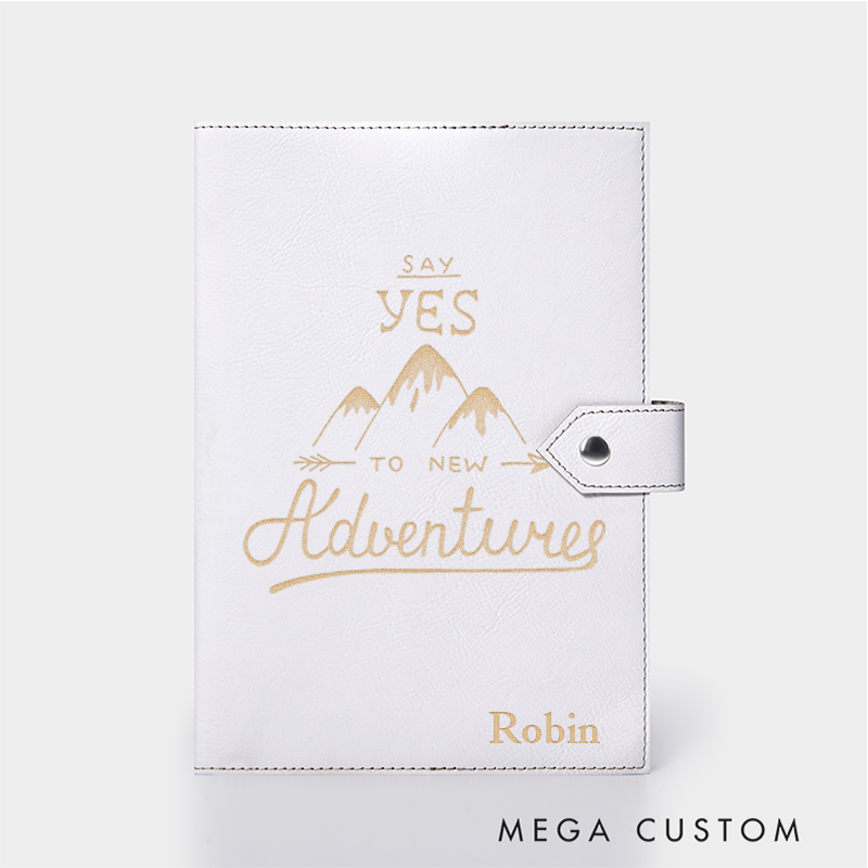 Personalized Say Yes to New Adventures Leather Notebook for Traveling Lovers Leather Journal Travel Gift