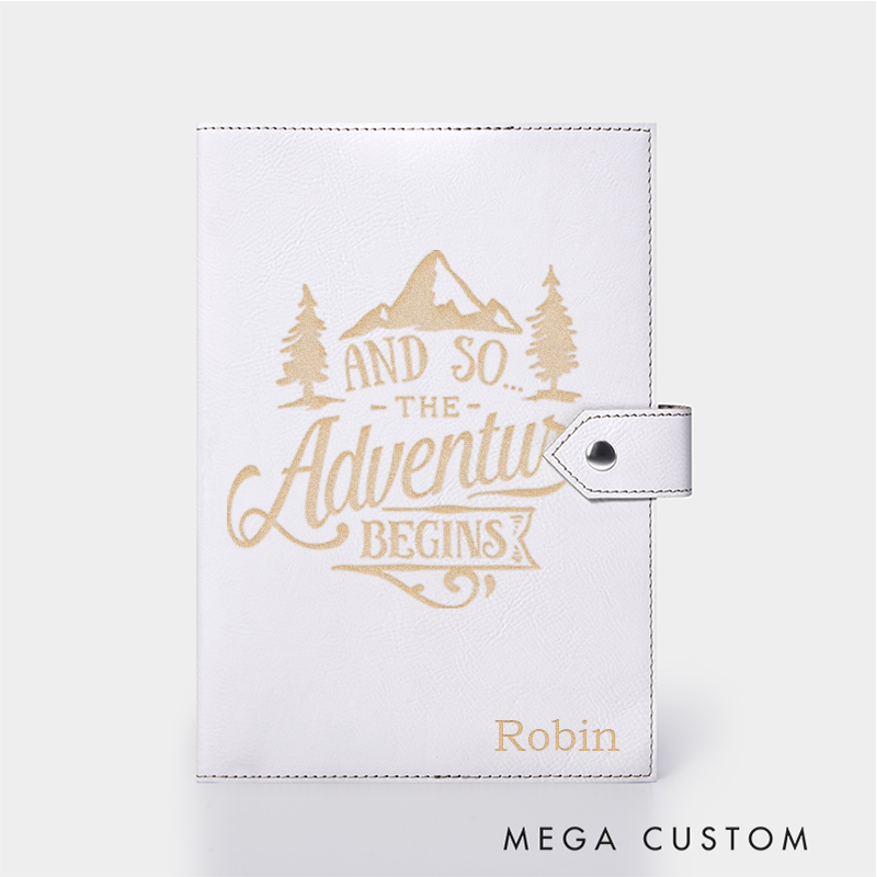 Personalized And So the Adventure Begins Leather Notebook for Traveling Lovers Leather Journal Travel Gift