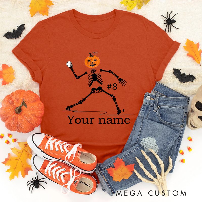 Personalized Skeleton Pitcher T-Shirt with Custom Name and Number 