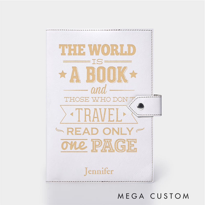 Personalized The World Is a Book Leather Notebook for Traveling Lovers Leather Journal Travel Gift