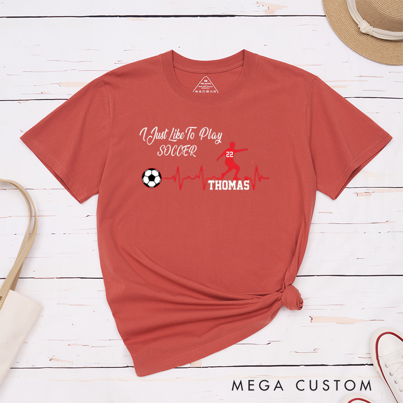 Personalized Soccer T-Shirt with Custom Name, Number, and Heartbeat Design