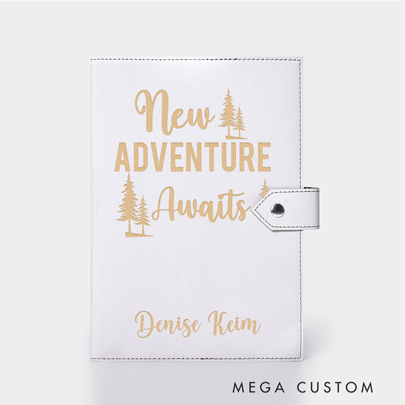 Personalized New Adventure Awaits Leather Notebook for Traveling Lovers Leather Journal Travel Gift