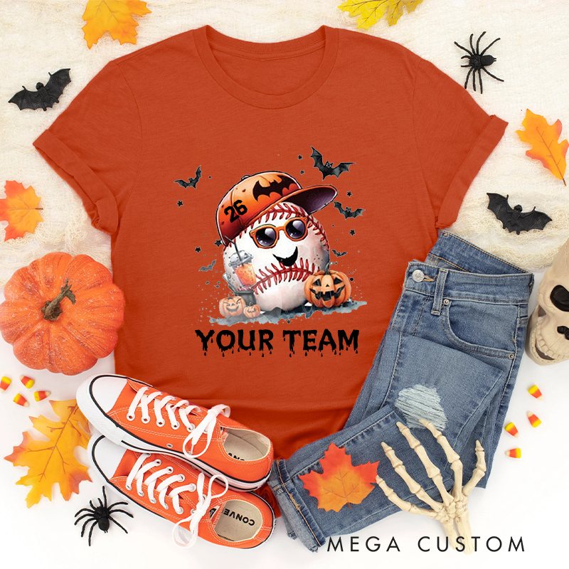 Personalized Baseball Pumpkin T-Shirt with Custom Team Name 