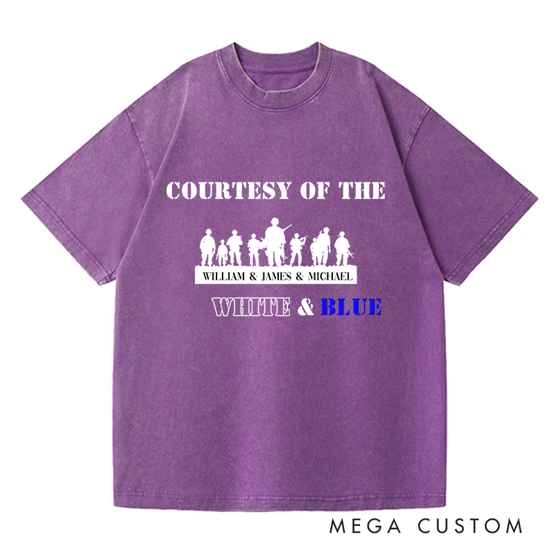 Personalized Washed T-Shirts Courtesy of the White and Blue Military Tribute T-Shirt