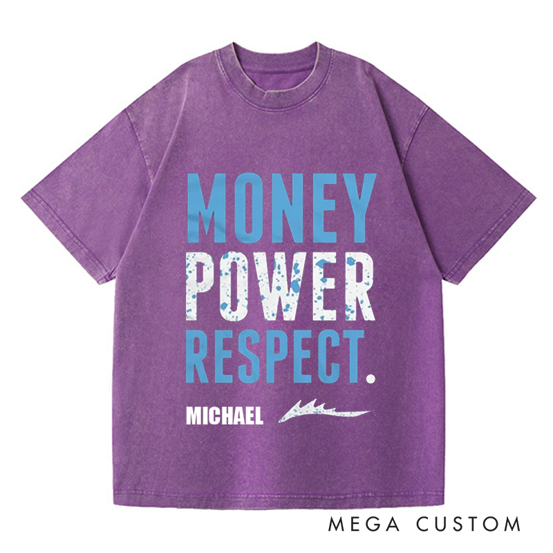 Personalized Washed T-Shirts Money Power Respect Bold Statement Graphic T-Shirt