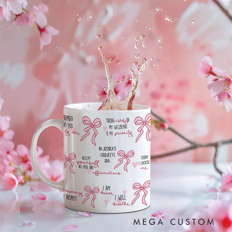 Personalized Coquette Bow Blessed Words of Bible 11oz 15oz Ceramic Mug with Text Birthday Motivational Gift for Her