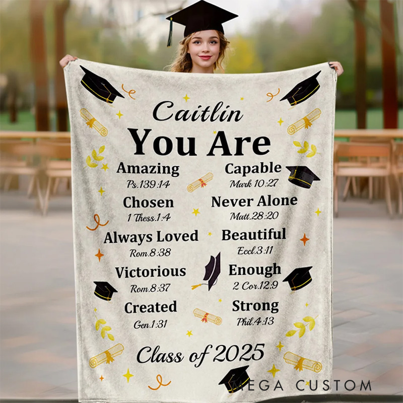 Personalized Graduation Cap Bible Chapter Soft Throw Blanket with Name and Year Home Decor Graduation Inspiring Gift for Christian Graduates