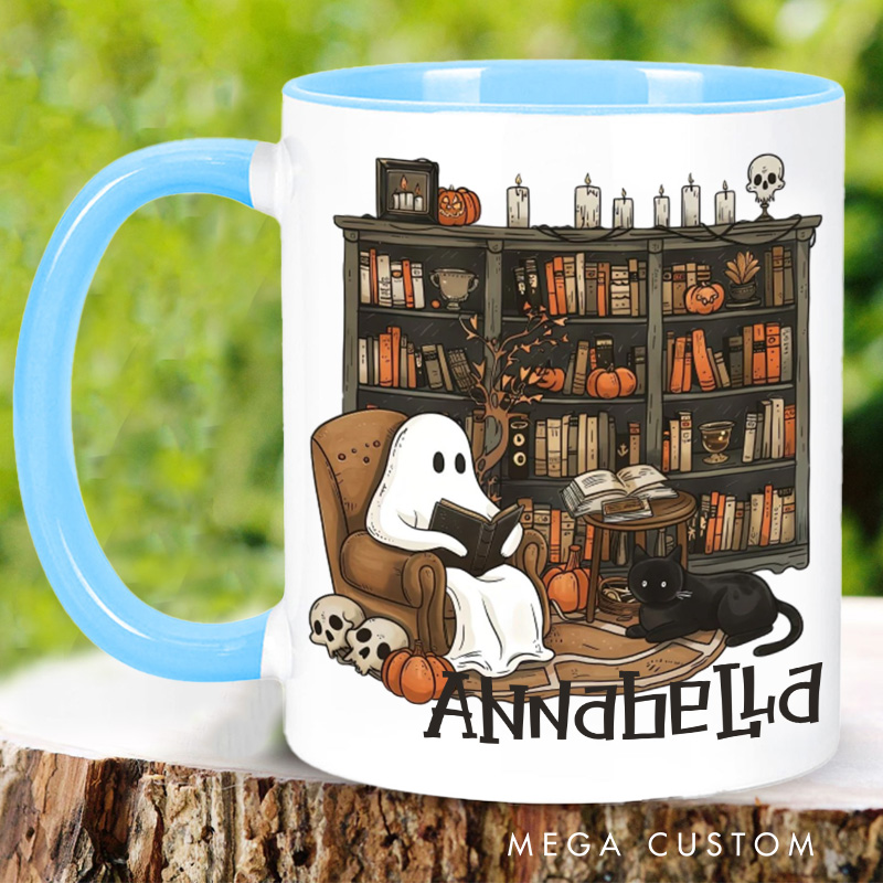Personalized Ghost Reading Mugs Book Lover Mug with Name Pumpkin Mug Halloween Coffee Mug Book Lover Gift Bookish Gift Reading Gift