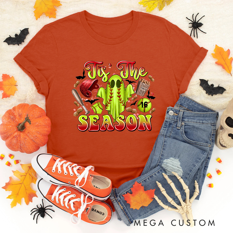 Personalized Halloween Softball Ghostly Cheer t-shirt with Custom Number
