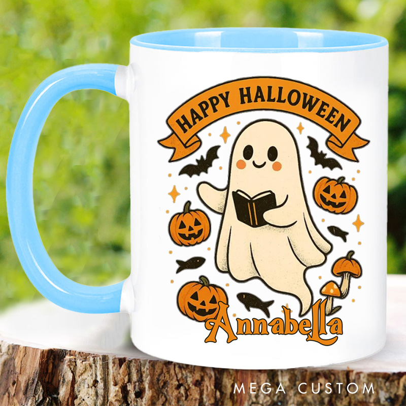Personalized Happy Halloween Spooky Mugs Custom Book Lover Coffee Mug with Name Pumpkin Mug Book Lover Gift Bookish Gift Reader Halloween Gift
