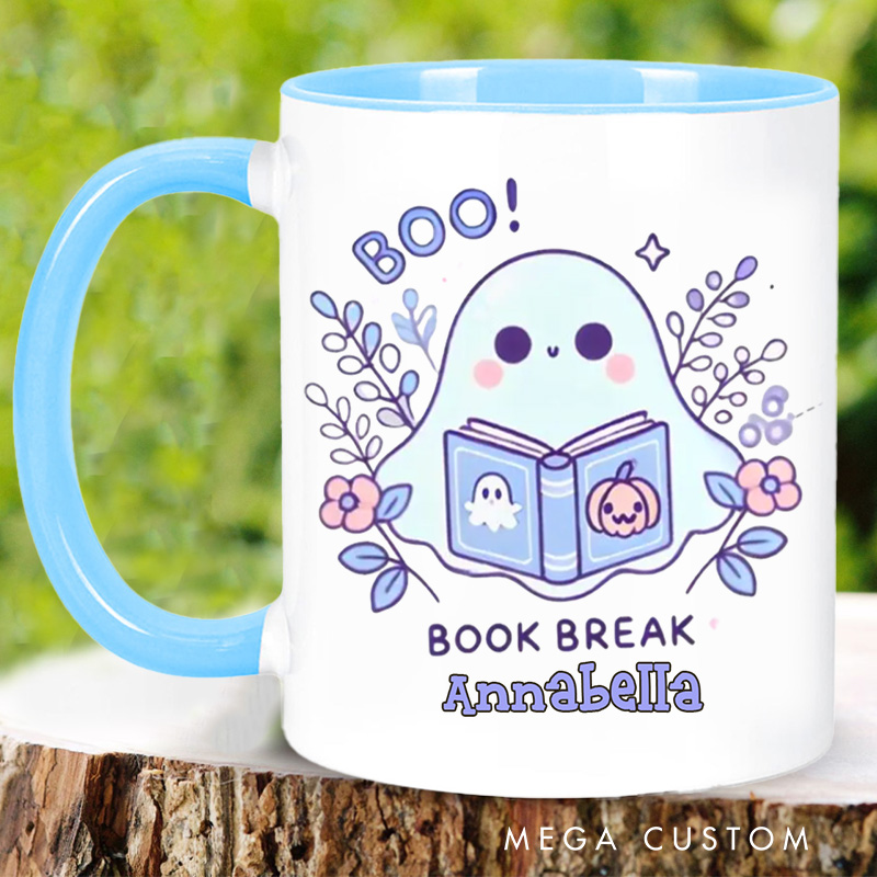 Personalized Cute Reading Ghost Mugs Custom Book Lover Mug with Name Ghost with Books Mug Book Lover Gift Bookish Halloween Gift