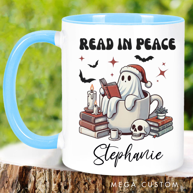Personalized Read in Peace Mugs Custom Halloween Ghost Mug with Name Reading Mug Book Lover Gift Bookish Halloween Gift