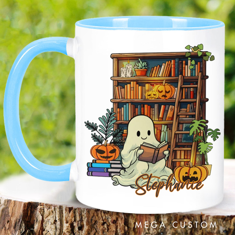 Personalized Ghost Reading Mugs Custom Bookish Halloween Mug with Name Bookworm Mug Book Lover Gift Reading Lover Halloween Gift