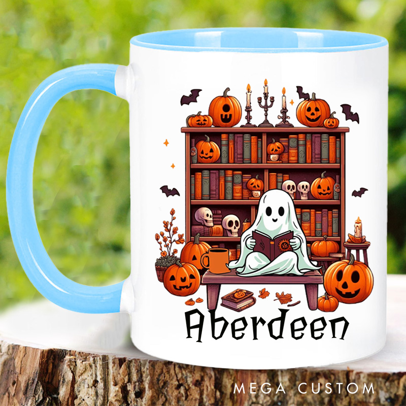 Personalized Ghost Library Mugs Halloween Spooky Mug with Name Custom Reading Ghost Book Lover Gift Bookish Gift Halloween Gift