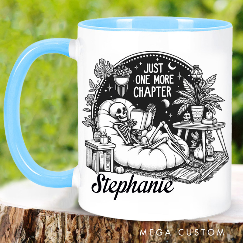 Personalized Just One More Chapter Mugs Halloween Skeleton Mug with Name Custom Spooky Mug Book Lover Gift Librarian Gift Halloween Gift