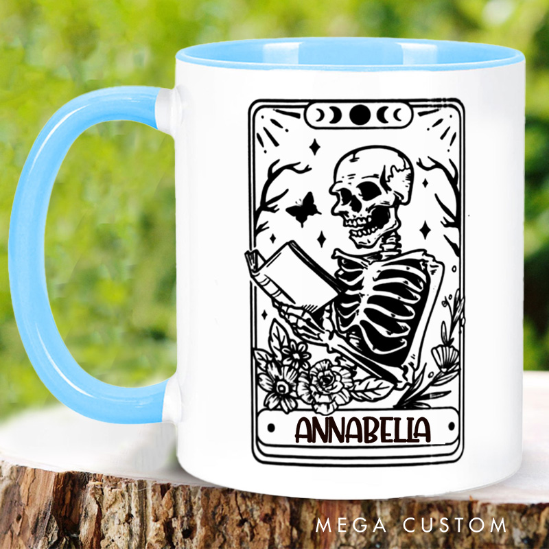 Personalized Tarot Book Mugs Custom Reading Skeleton Coffee Mug with Name Bookish Mug Book Lover Gift Librarian Gift Halloween Gift
