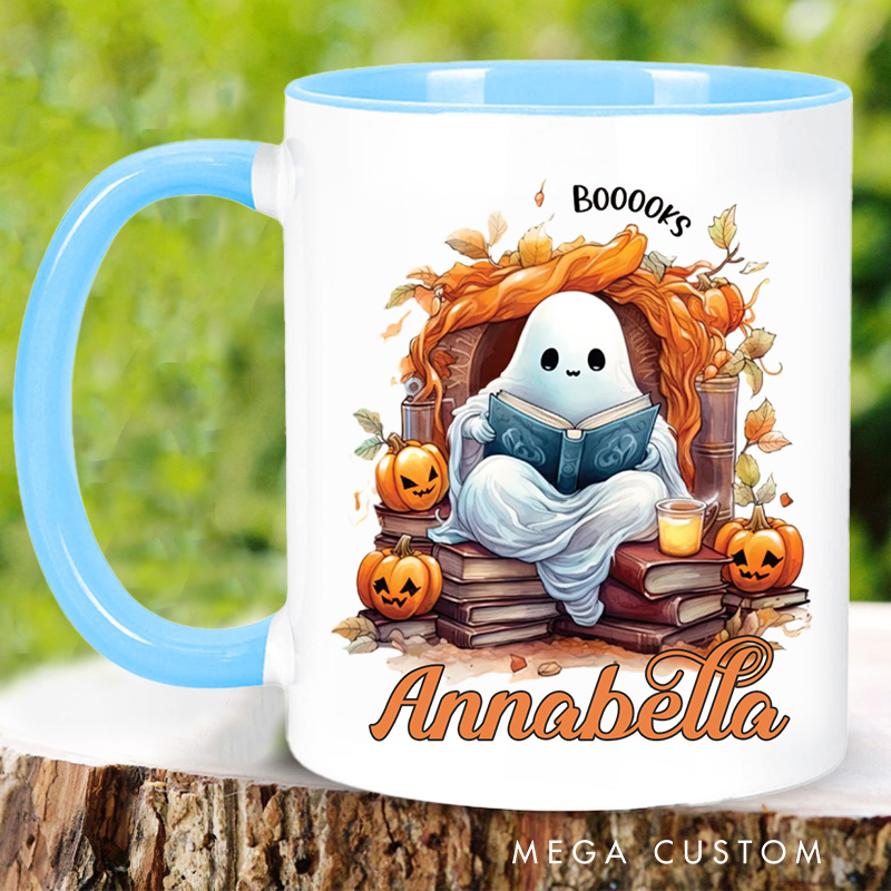 Personalized Ghost Reading Book Mugs Custom Ghost Halloween Coffee Mug with Name Bookish Mug Book Lover Gift Librarian Gift Halloween Gift