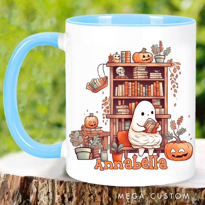 Personalized Reading Ghost Mugs Custom Spooky Coffee Mug with Name Librarian Mug Book Lover Gift Bookish Gift Librarian Gift Halloween Gift
