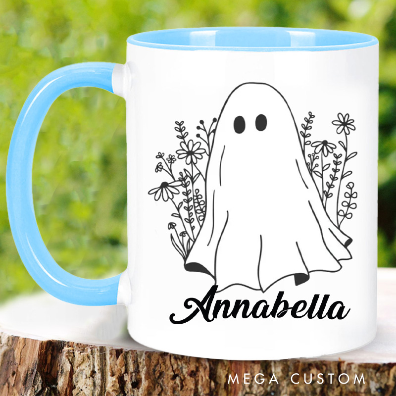 Personalized Wildflower Ghost Mugs Floral Ghost Halloween Coffee Mug with Name Flower Halloween Mug Book Lover Gift for Librarian Gift