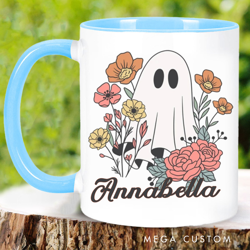 Personalized Cute Ghost Mugs Custom Flower Ghost Coffee Mug with Name Fall Birthday Gift Book Lover Gift for Bookish Gift