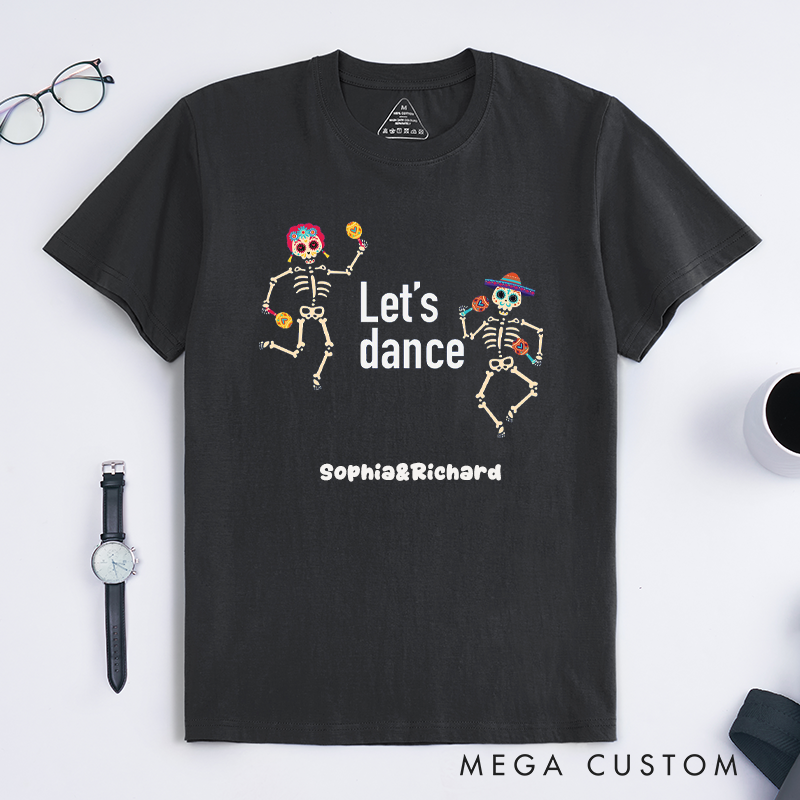 Personalized Dia De Los Muertos Skeleton Dance T-Shirts Unique Custom Name Dance Lover Gift for Men and Women Fun Dancing Tee