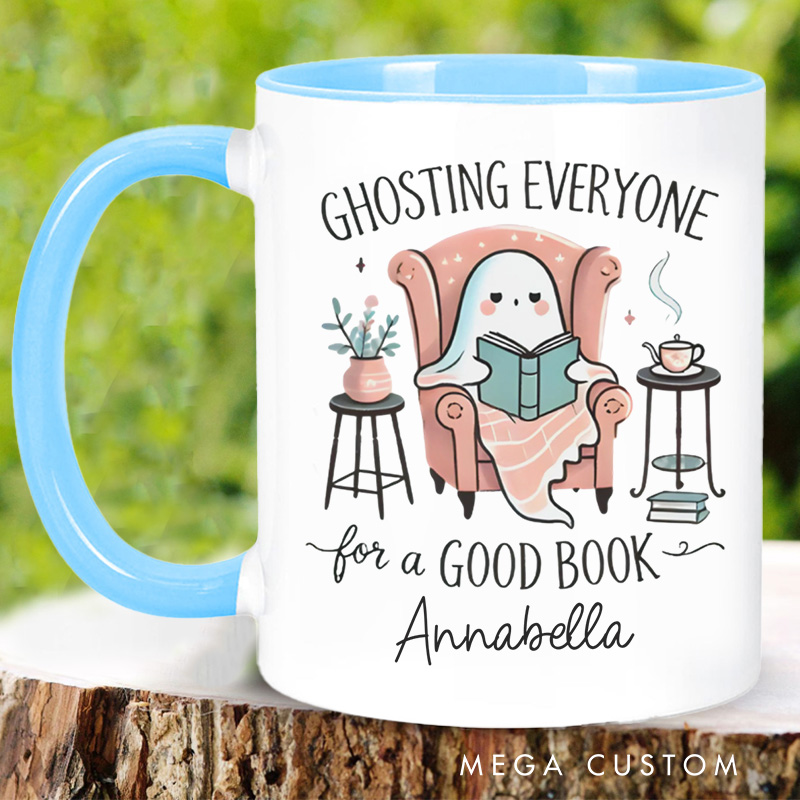 Personalized Ghosting Everyone for a Good Book Mugs Custom Ghost Reading Coffee Mug with Name Librarian Mug Book Lover Gift for Halloween Gift