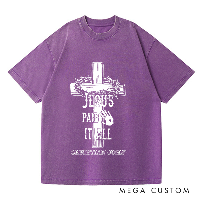 Personalized Washed T-Shirts Faith Over Fear Inspirational Cross Minimalist Design T-Shirt