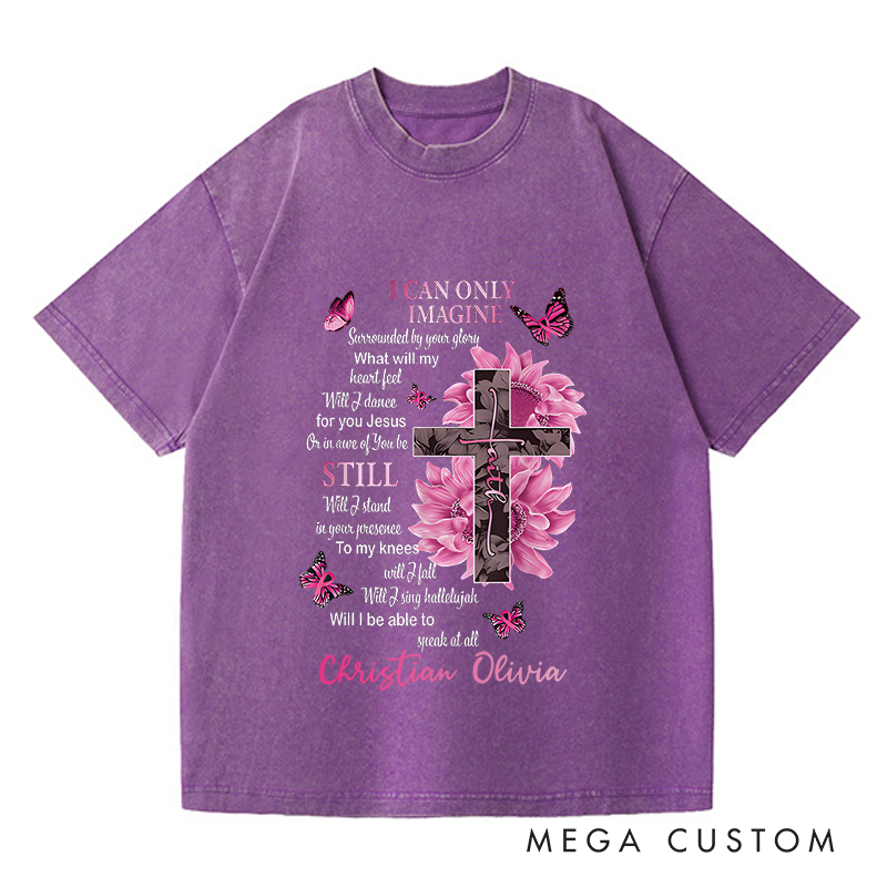 Personalized Washed T-Shirts I Can Only Imagine Beautiful Cross and Flowers Graphic T-Shirt
