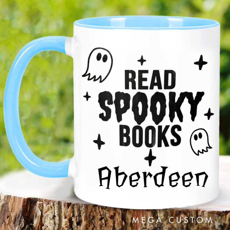 Personalized Read Spooky Books Mugs Custom Ghost Reading Books Coffee Mug with Name Halloween Spooky Mug Book Lover Gift for Halloween Gift