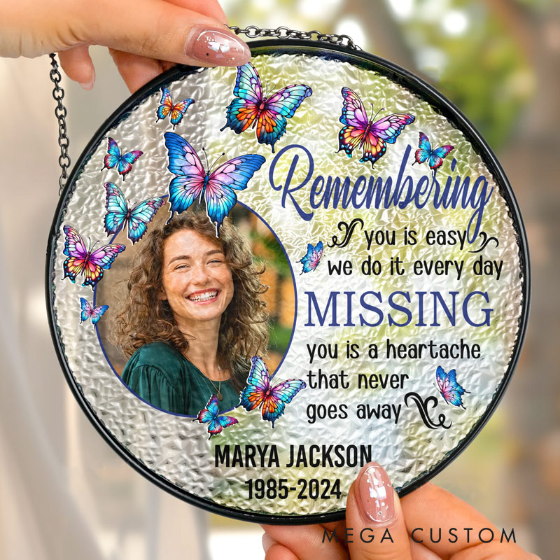 Personalized Photo Stained Glass Window Hanging Suncatcher Remembering You Suncatcher Sympathy Gift